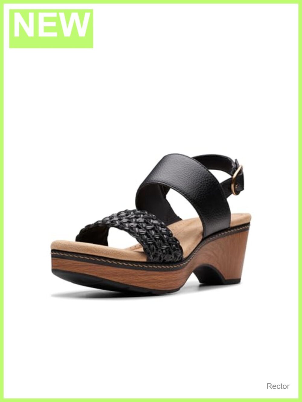 Clarks Seannah Step Leather Wedge Sandal Block Heel Slingback Buckle